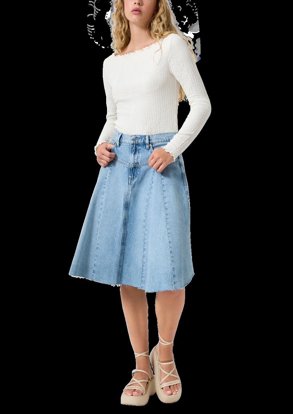 Strukturiertes Langarmshirt mit U Bootausschnitt