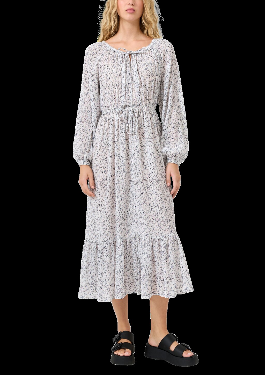 Langes Chiffonkleid mit Blümchenprint und seperatem Unterkleid