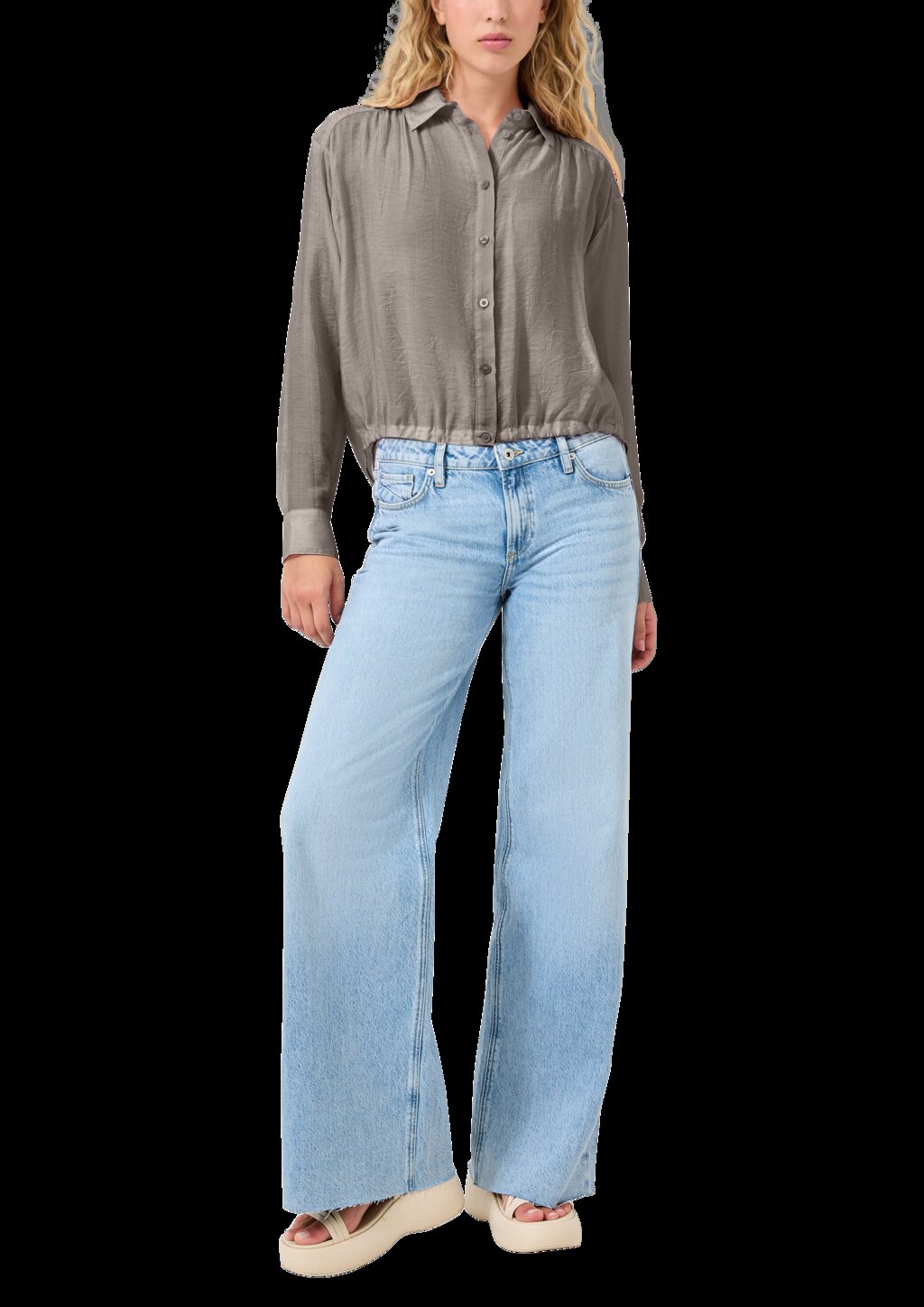 Leicht transparente Bluse mit Gummizug am vorderen Saum