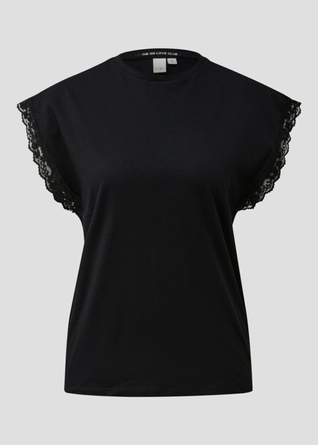 Lässiges Baumwollshirt mit Spitzenkante am Armloch