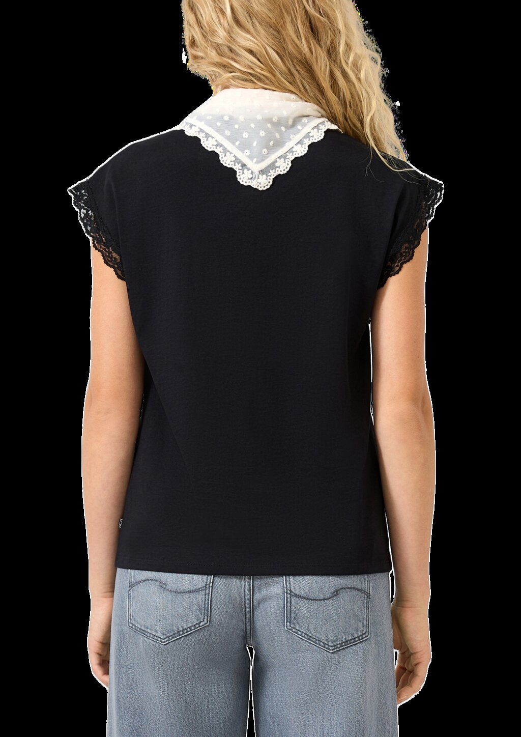 Lässiges Baumwollshirt mit Spitzenkante am Armloch