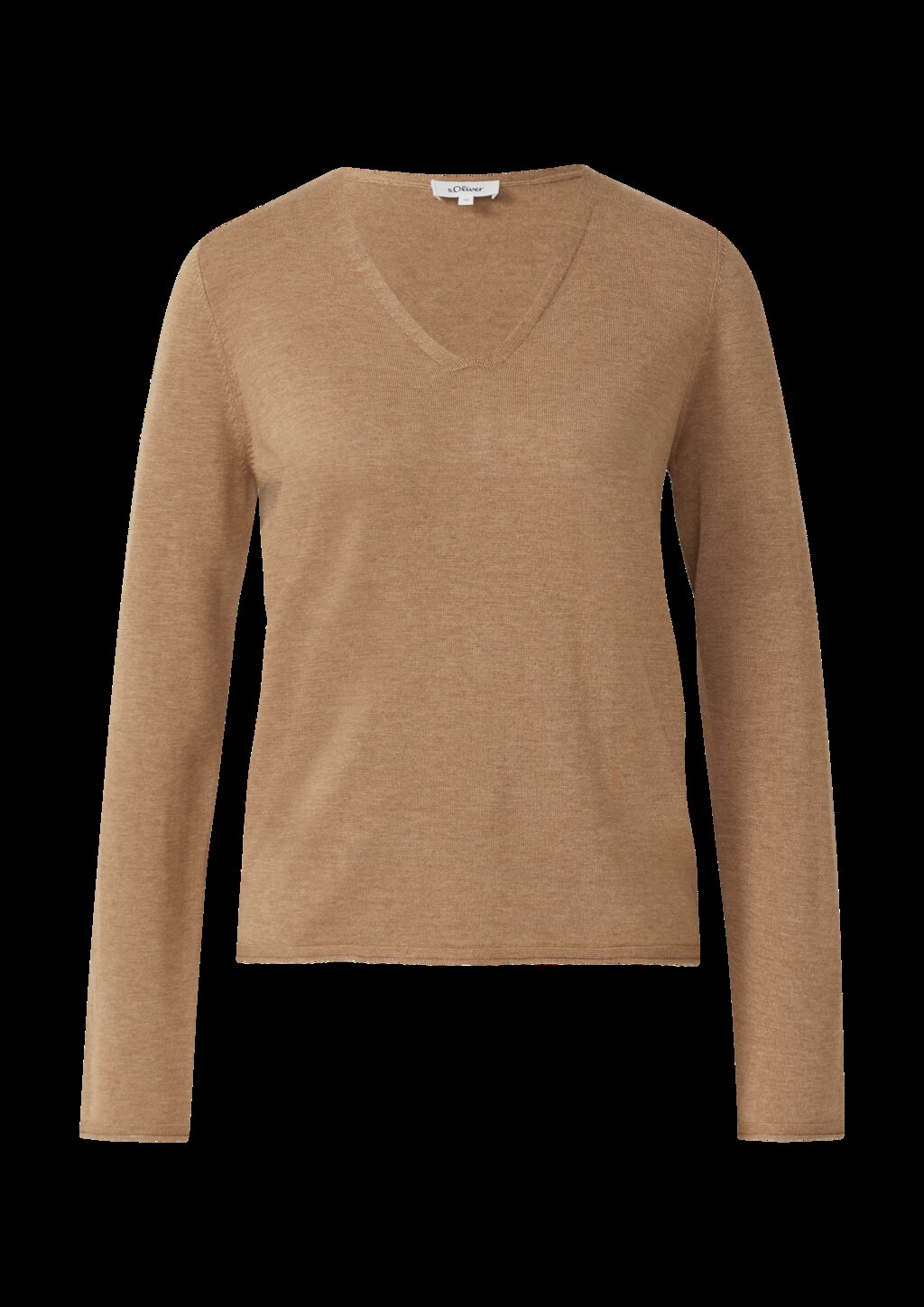 Feinstrickpullover mit V-Ausschnitt und Rollkante am Saum