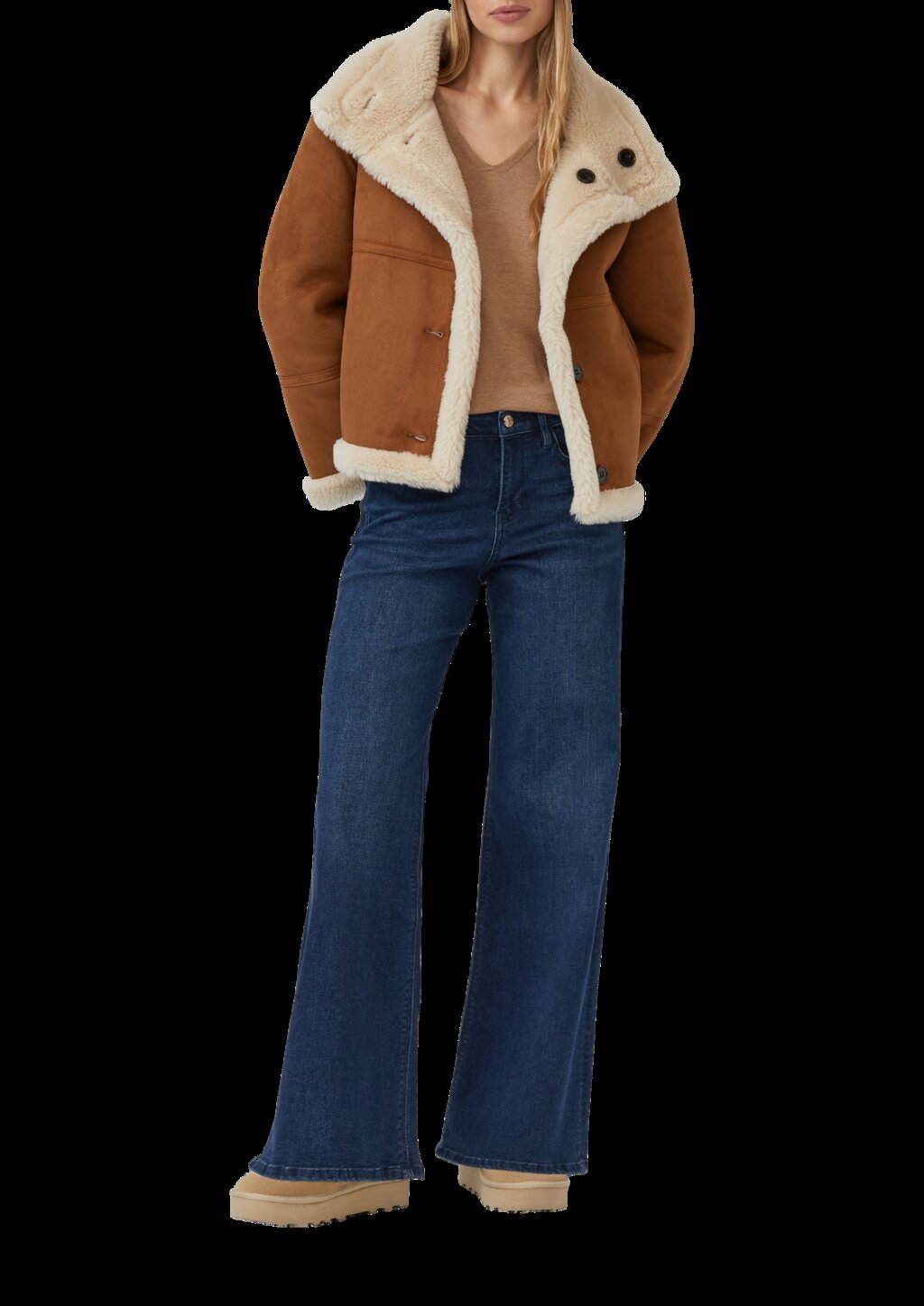 Feinstrickpullover mit V-Ausschnitt und Rollkante am Saum