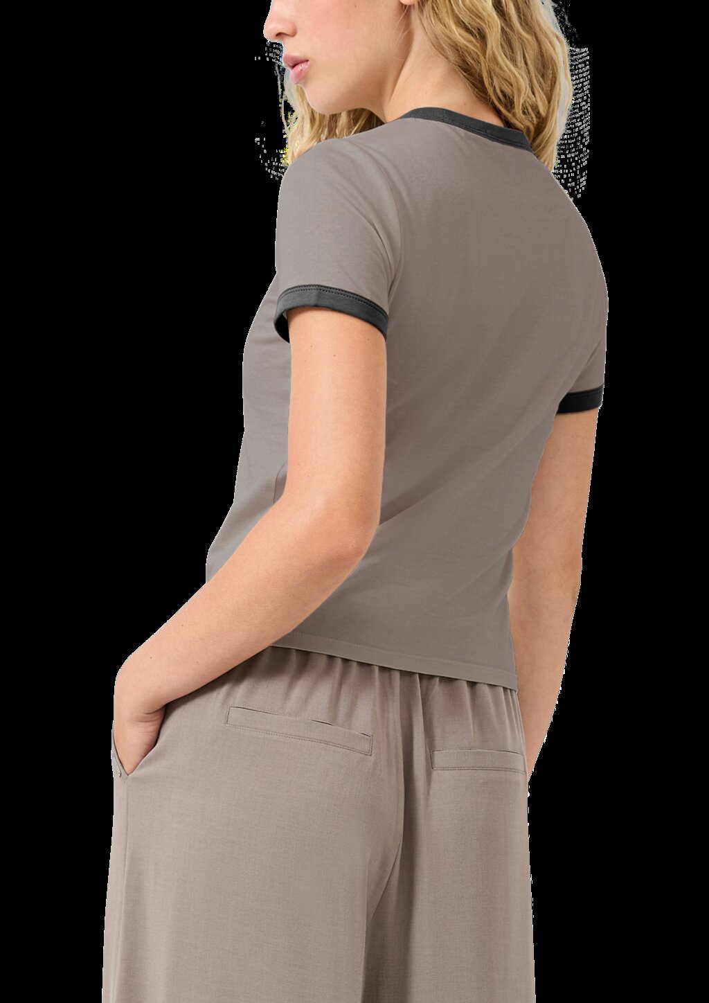 Schmales Printshirt mit Pipings in Kontrastfarbe