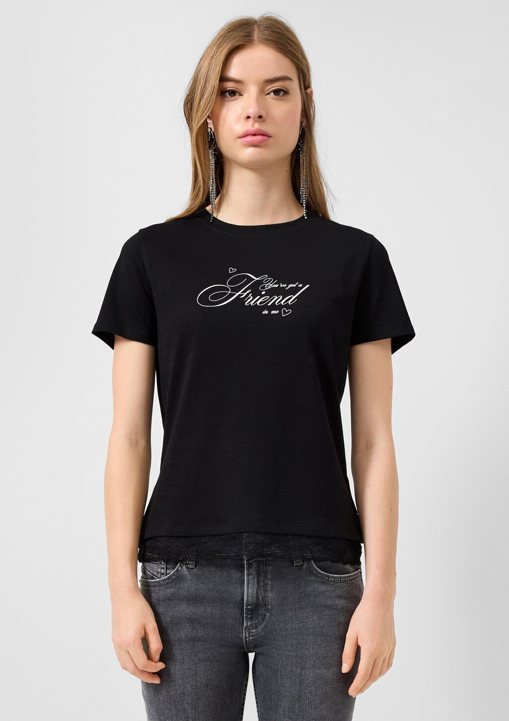 T-Shirt mit Spitzensaum