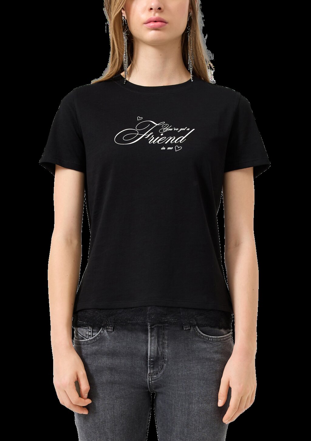 T-Shirt mit Spitzensaum