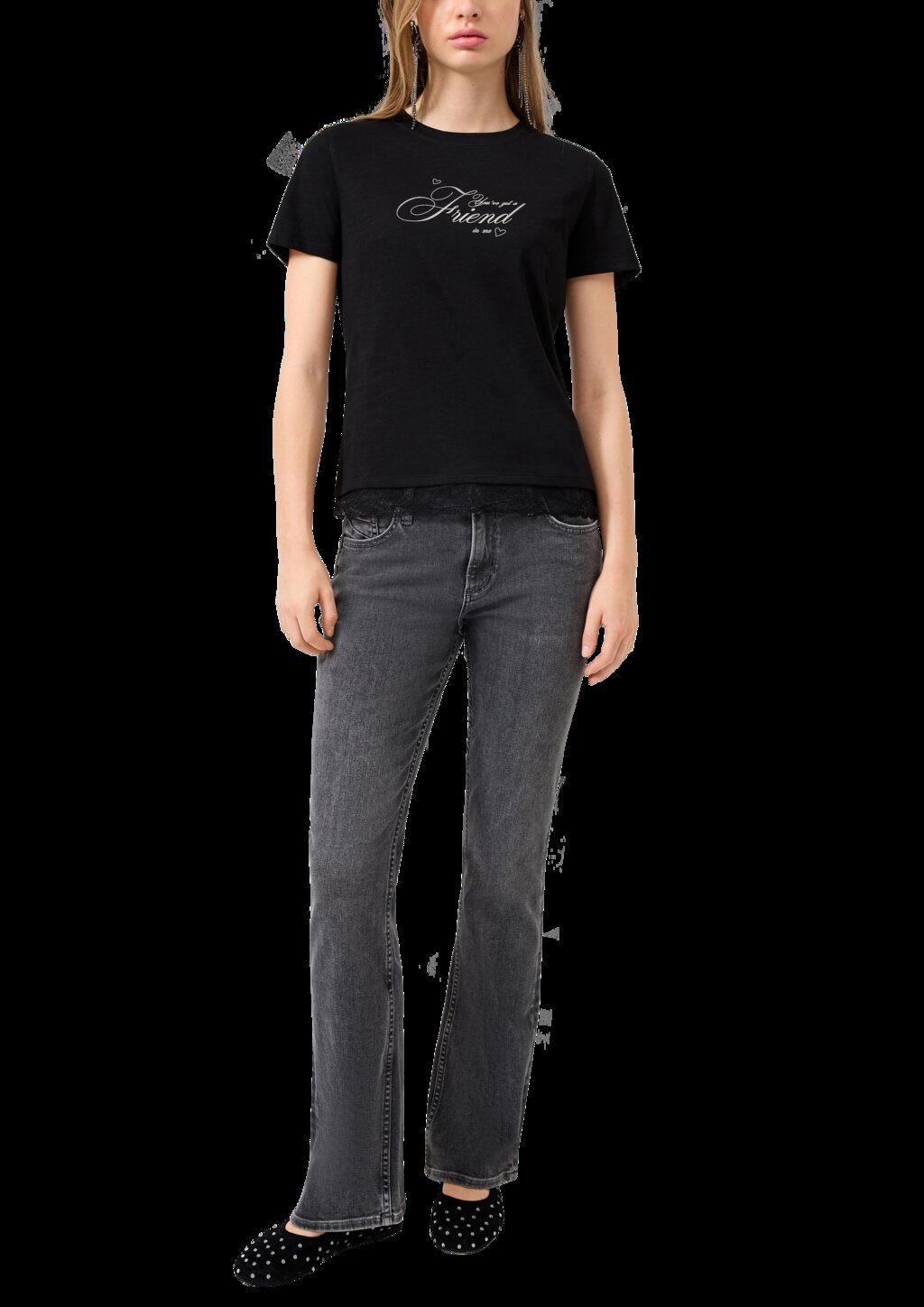 T-Shirt mit Spitzensaum