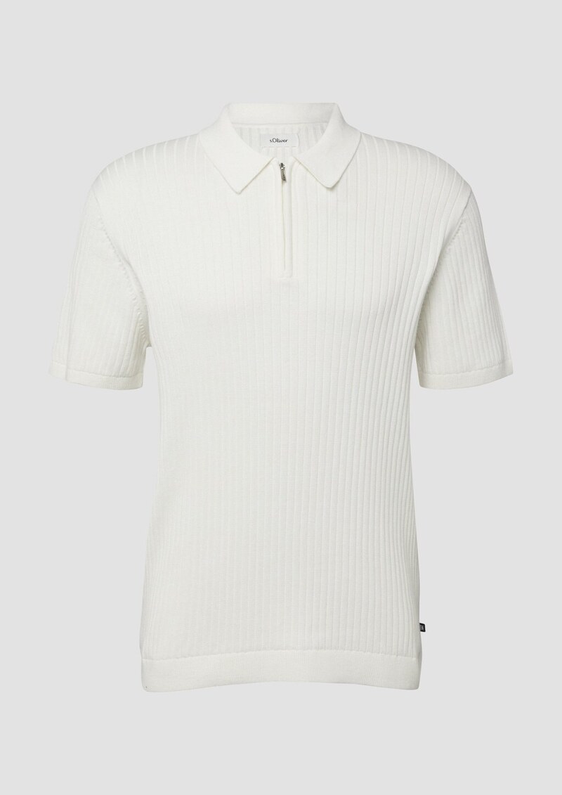 Geripptes Strick-Polo aus Baumwolle mit Reißverschluss