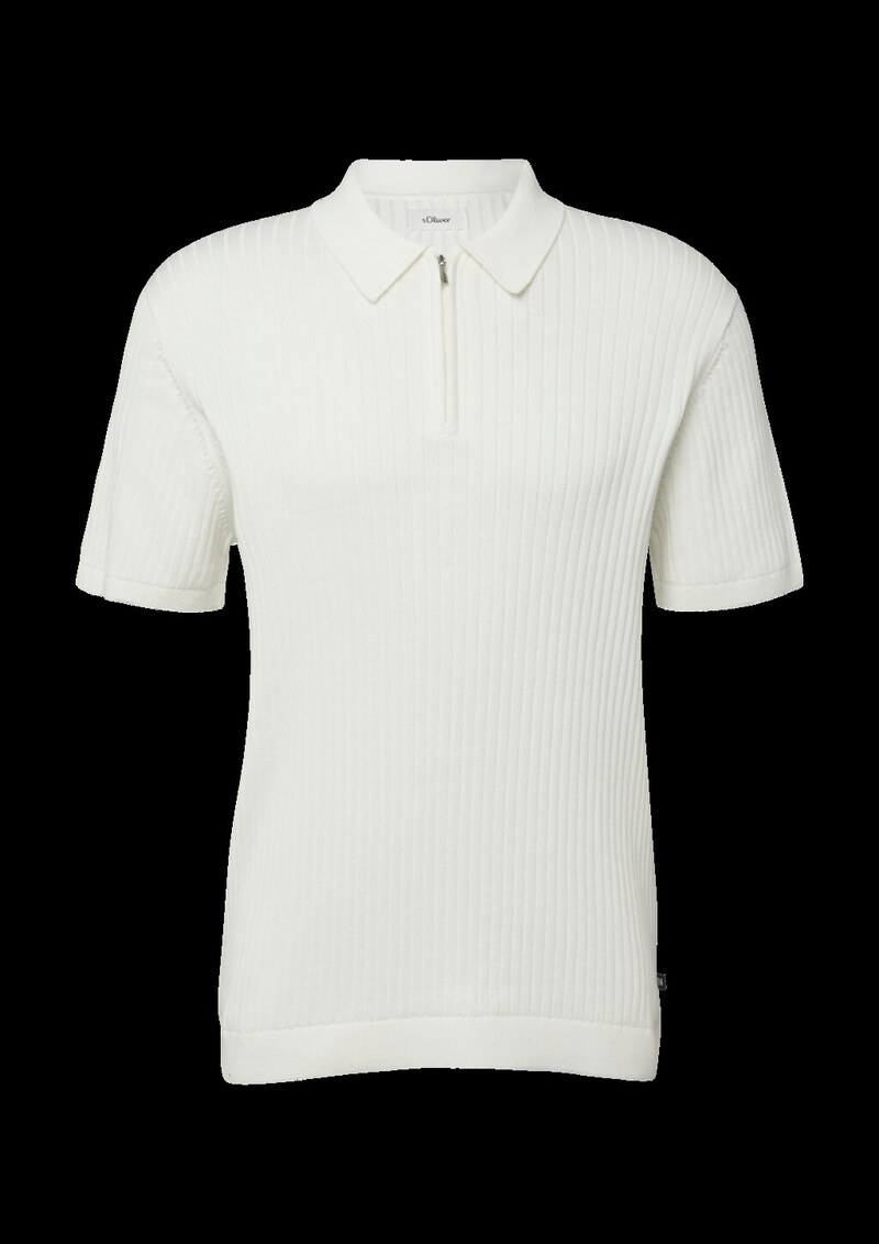 Geripptes Strick-Polo aus Baumwolle mit Reißverschluss