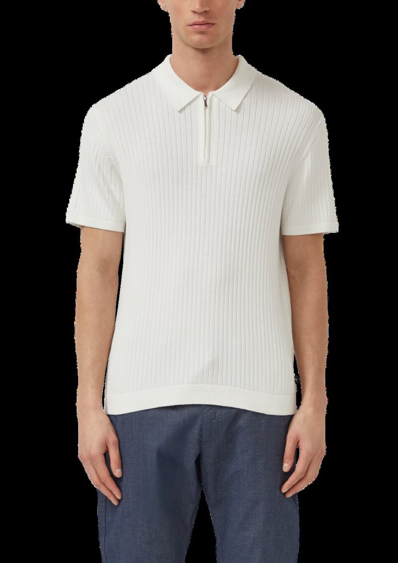 Geripptes Strick-Polo aus Baumwolle mit Reißverschluss