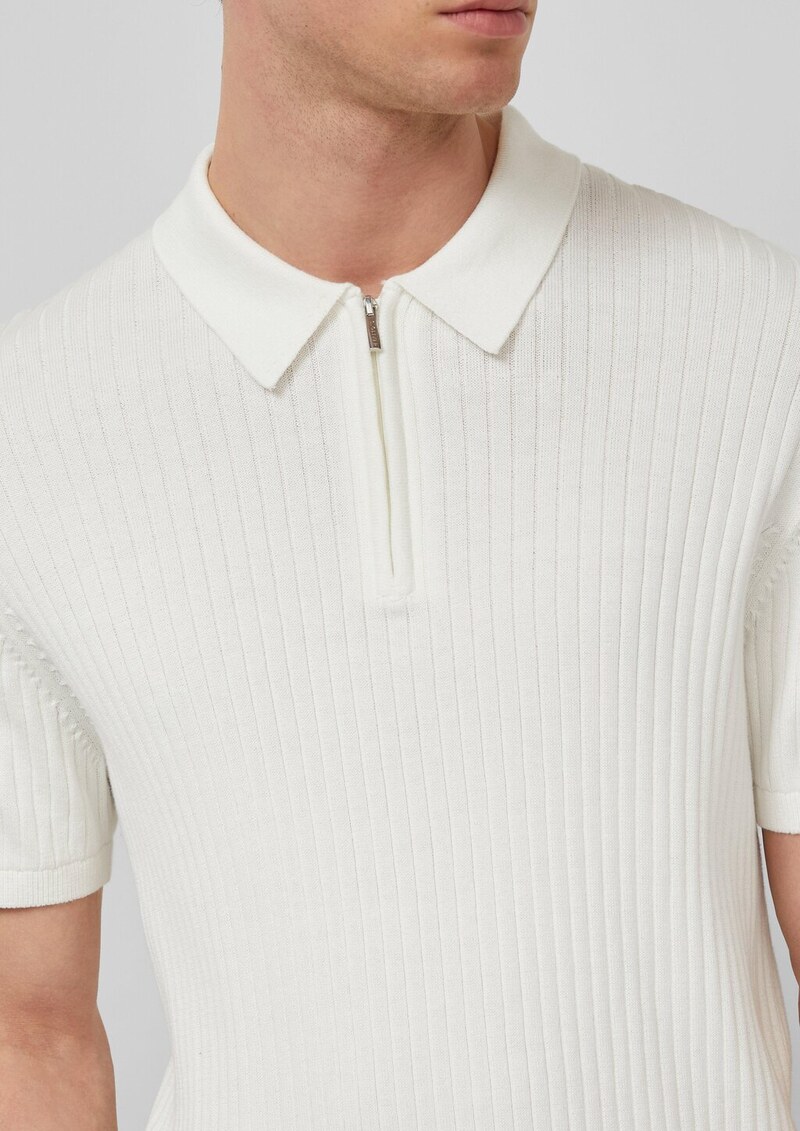 Geripptes Strick-Polo aus Baumwolle mit Reißverschluss