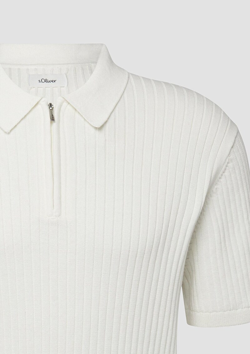 Geripptes Strick-Polo aus Baumwolle mit Reißverschluss