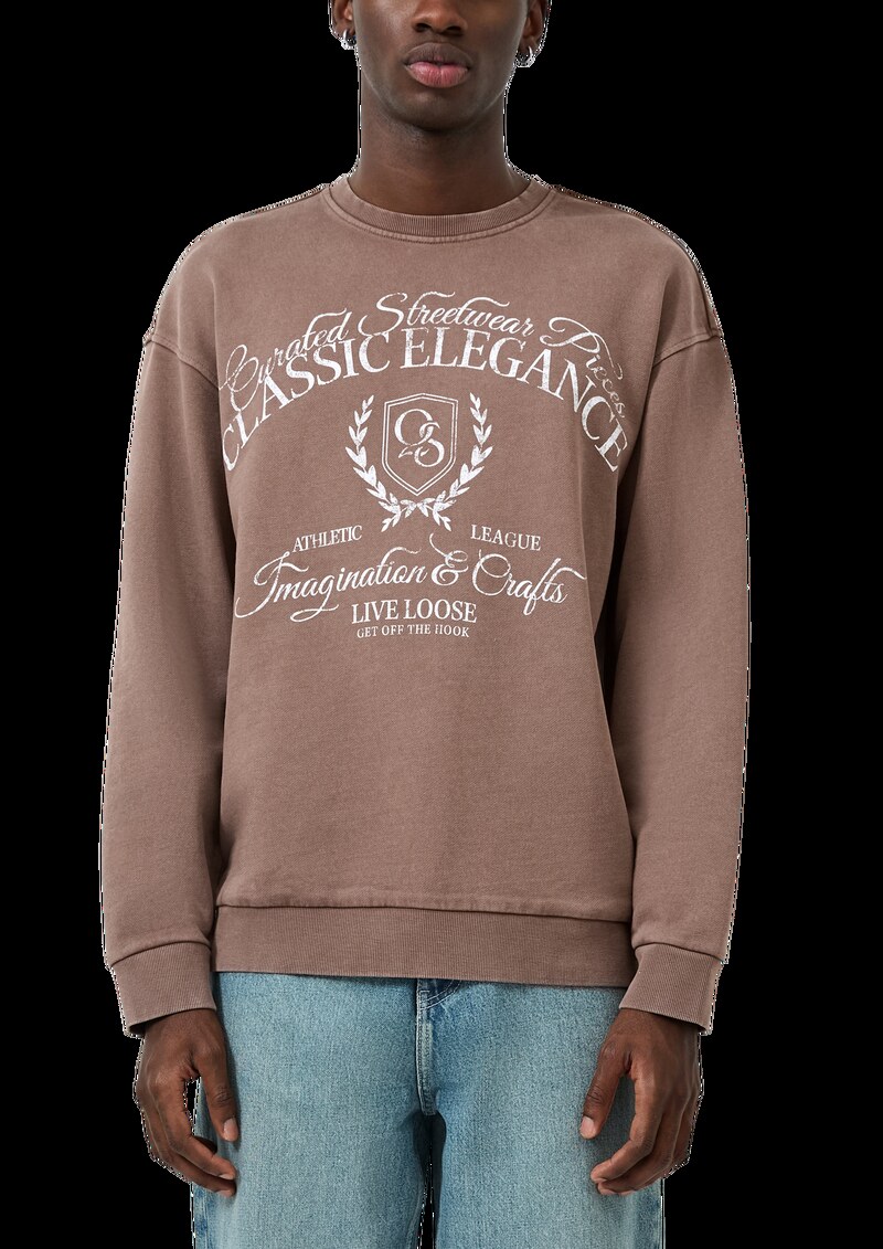 Rundhals Sweatshirt mit Wascheffekt und Frontdruck