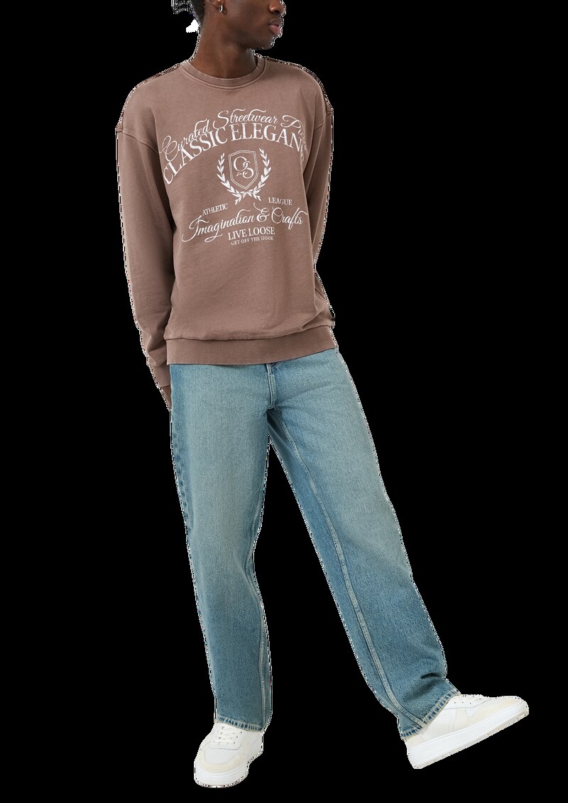 Rundhals Sweatshirt mit Wascheffekt und Frontdruck