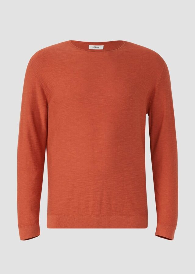 Strickpullover mit Flammgarnstruktur und Rollkante