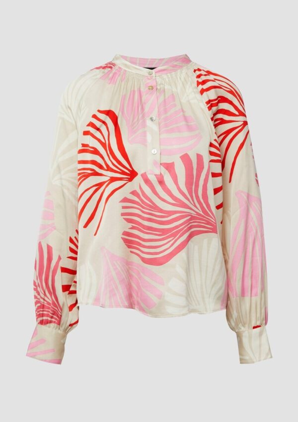 Bluse mit All-over-Print und Smok-Details