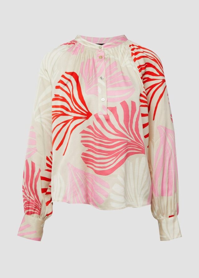 Bluse mit All-over-Print und Smok-Details