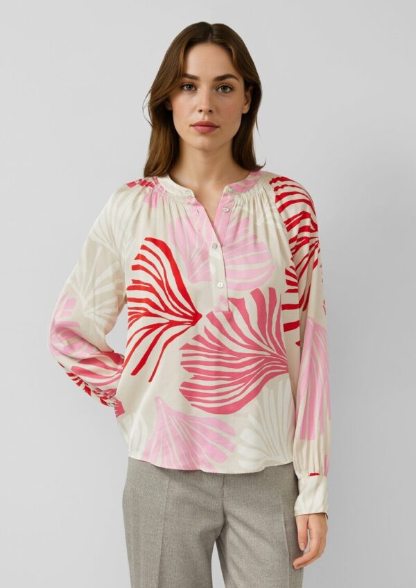 Bluse mit All-over-Print und Smok-Details