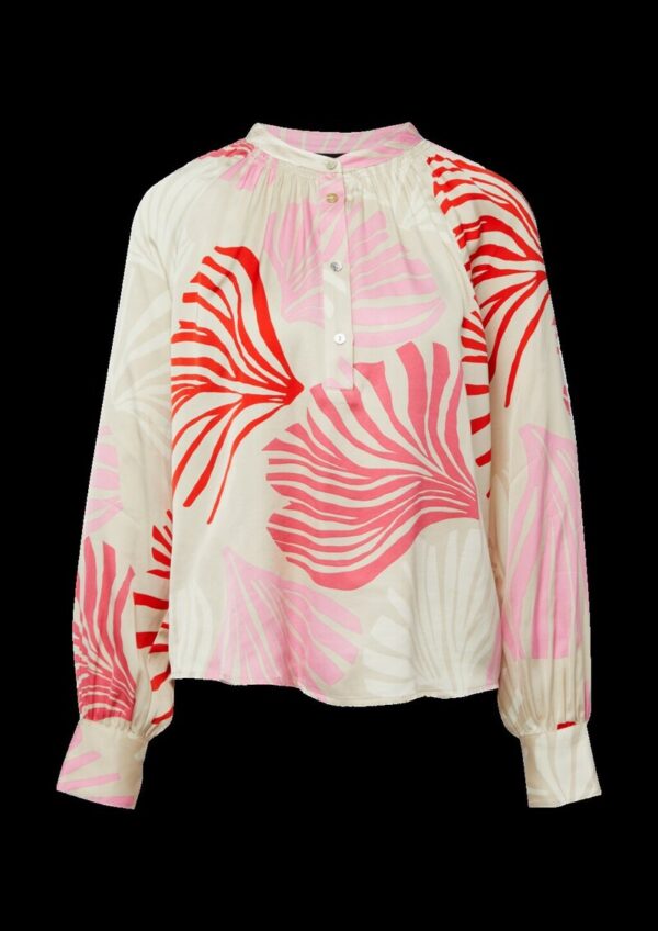 Bluse mit All-over-Print und Smok-Details