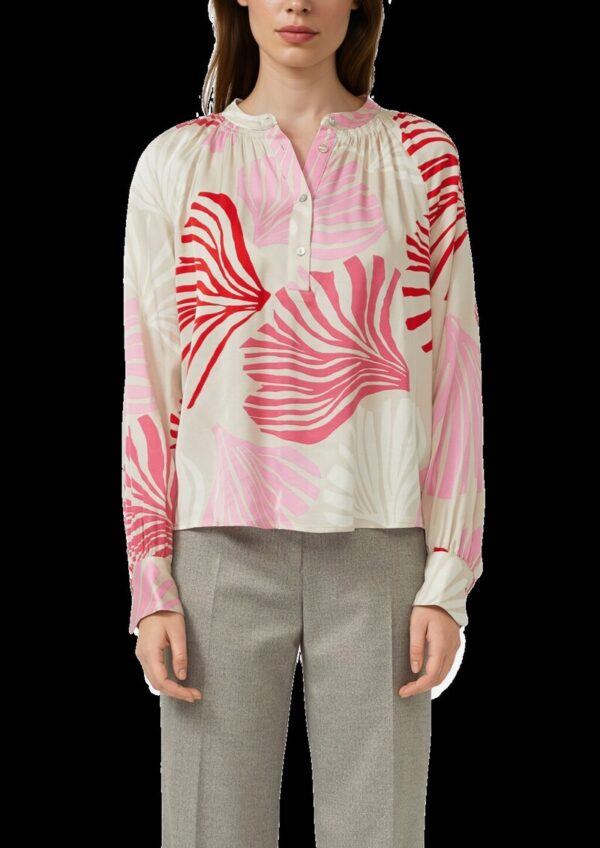 Bluse mit All-over-Print und Smok-Details