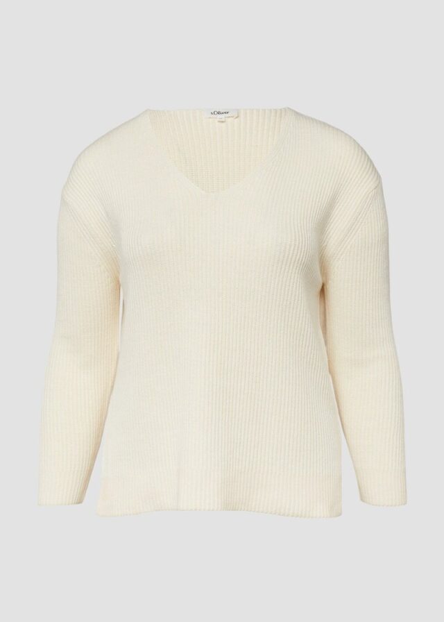 Baumwollmix-Strickpullover mit V-Ausschnitt
