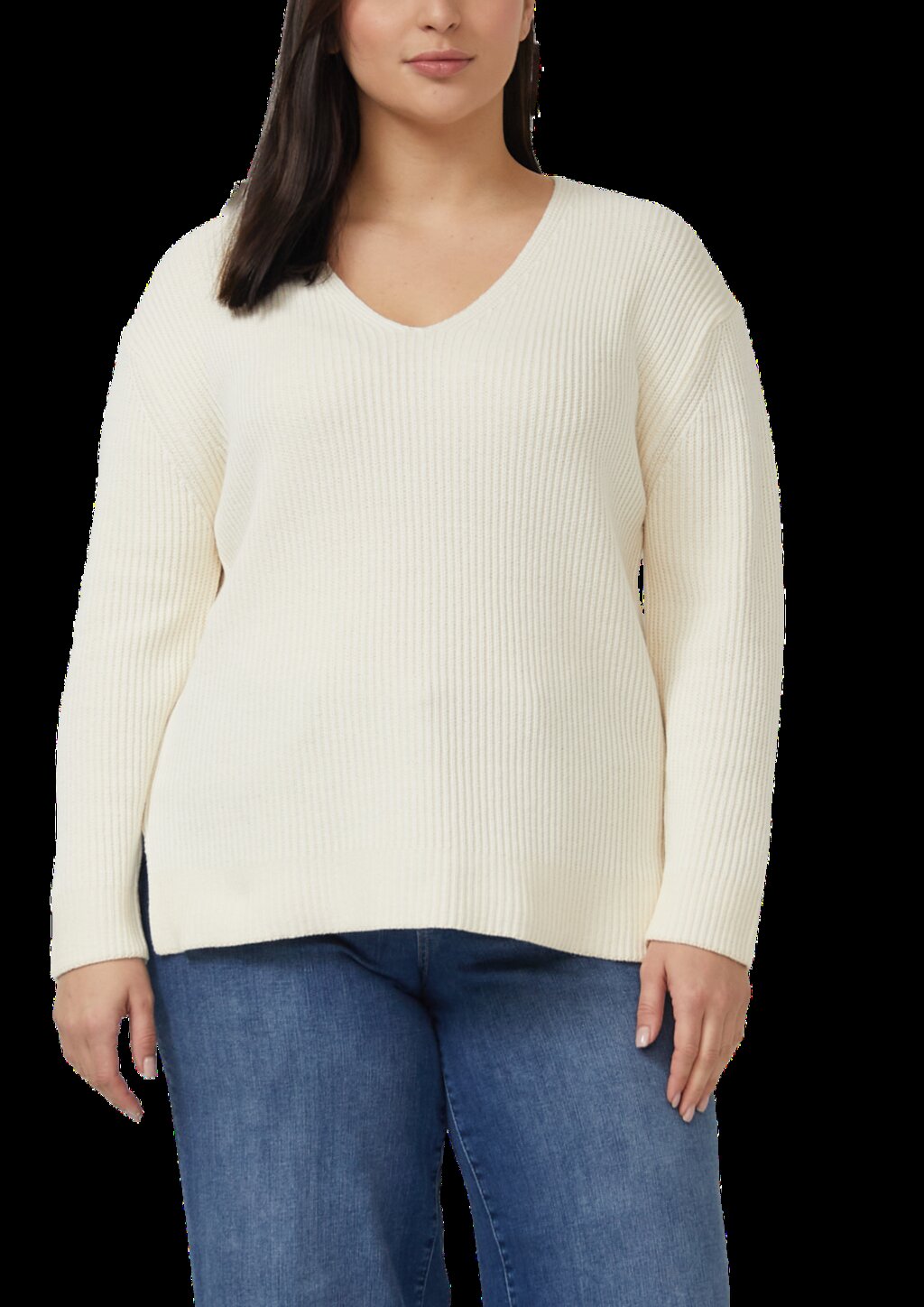 Baumwollmix-Strickpullover mit V-Ausschnitt