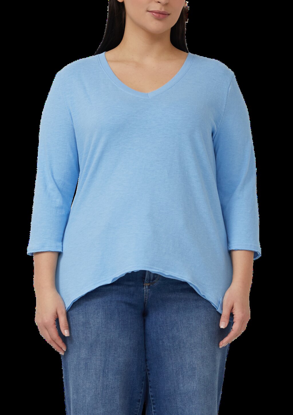 Jersey-T-Shirt mit Flammgarnstruktur und gerundetem Saum