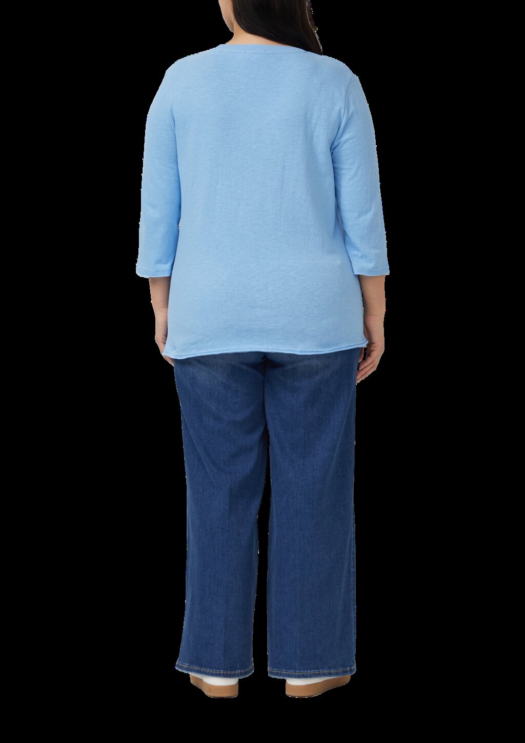 Jersey-T-Shirt mit Flammgarnstruktur und gerundetem Saum