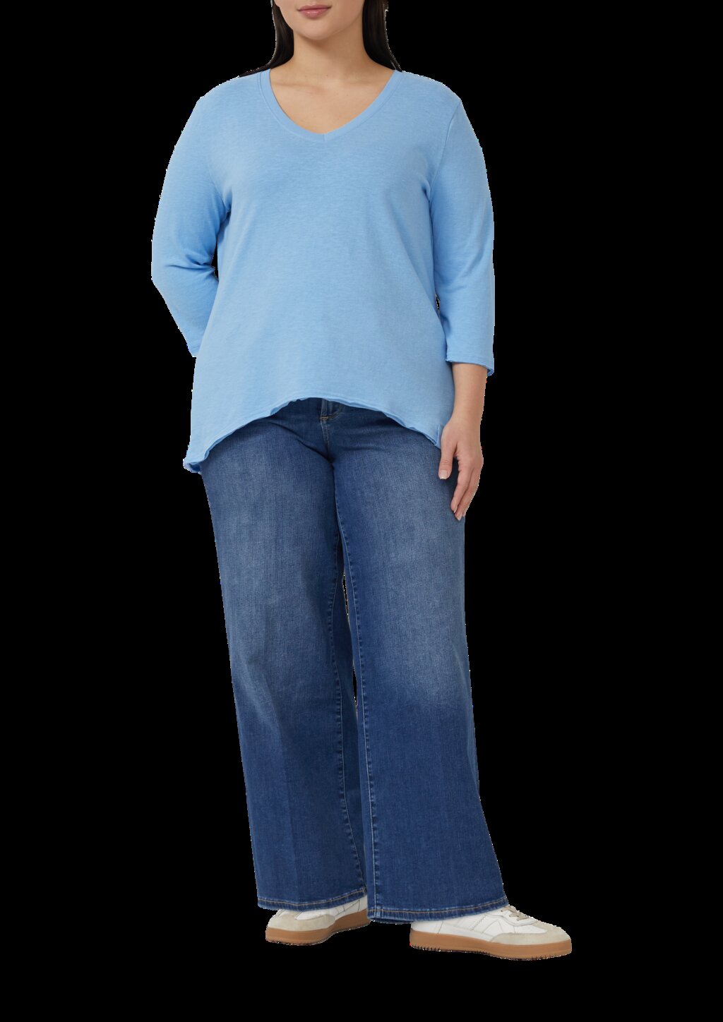 Jersey-T-Shirt mit Flammgarnstruktur und gerundetem Saum