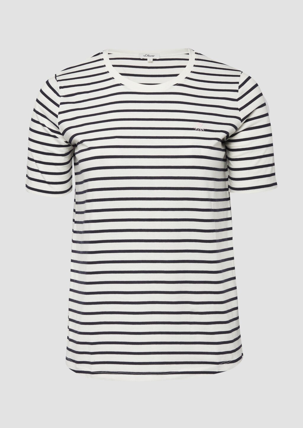 Gestreiftes Jersey-T-Shirt im Regular Fit mit Herz-Stickerei