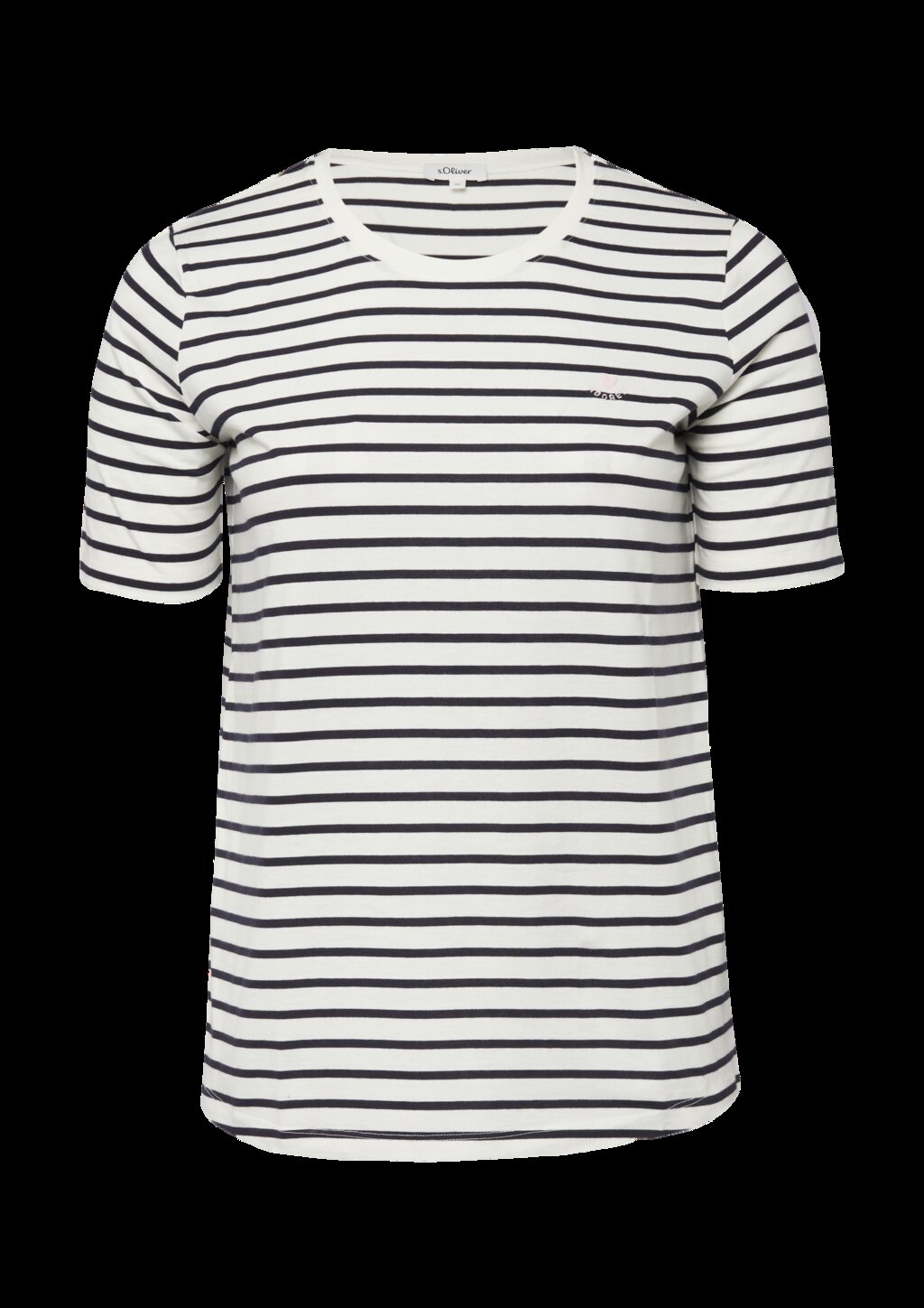 Gestreiftes Jersey-T-Shirt im Regular Fit mit Herz-Stickerei