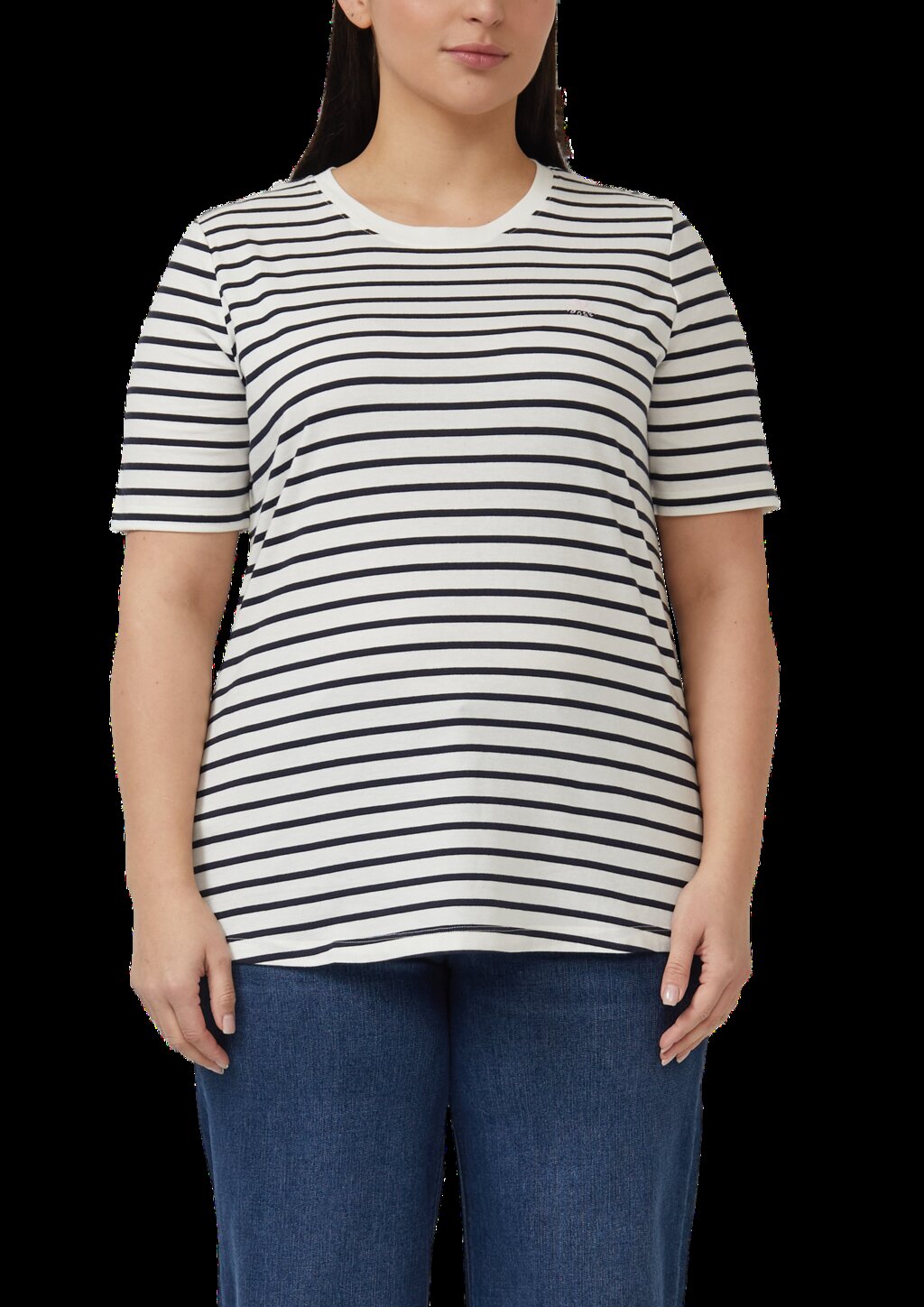 Gestreiftes Jersey-T-Shirt im Regular Fit mit Herz-Stickerei