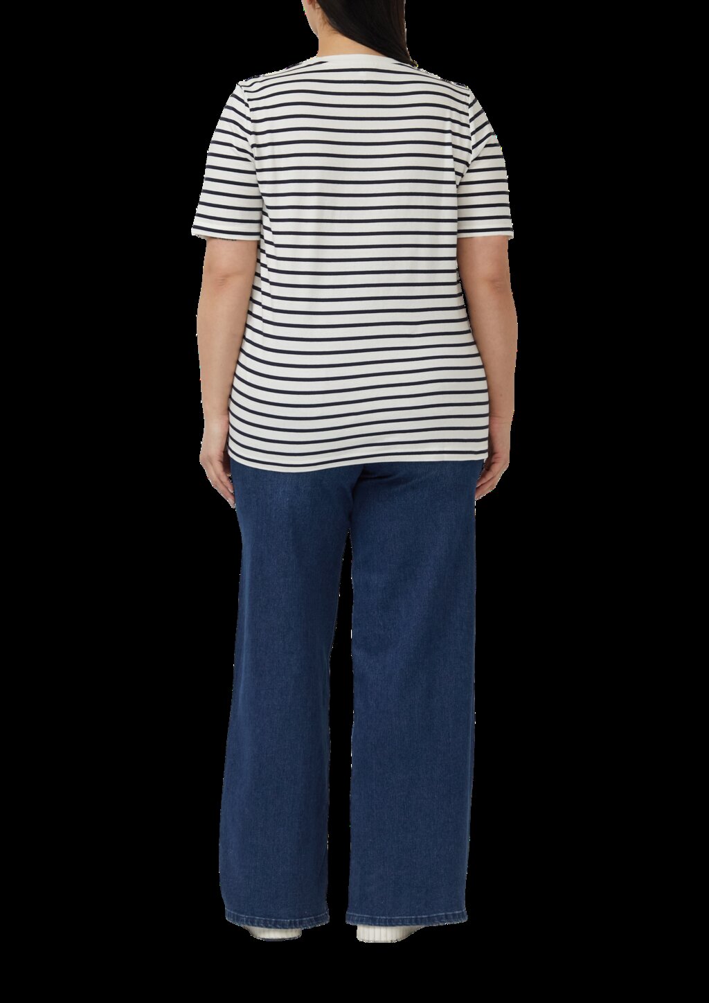 Gestreiftes Jersey-T-Shirt im Regular Fit mit Herz-Stickerei