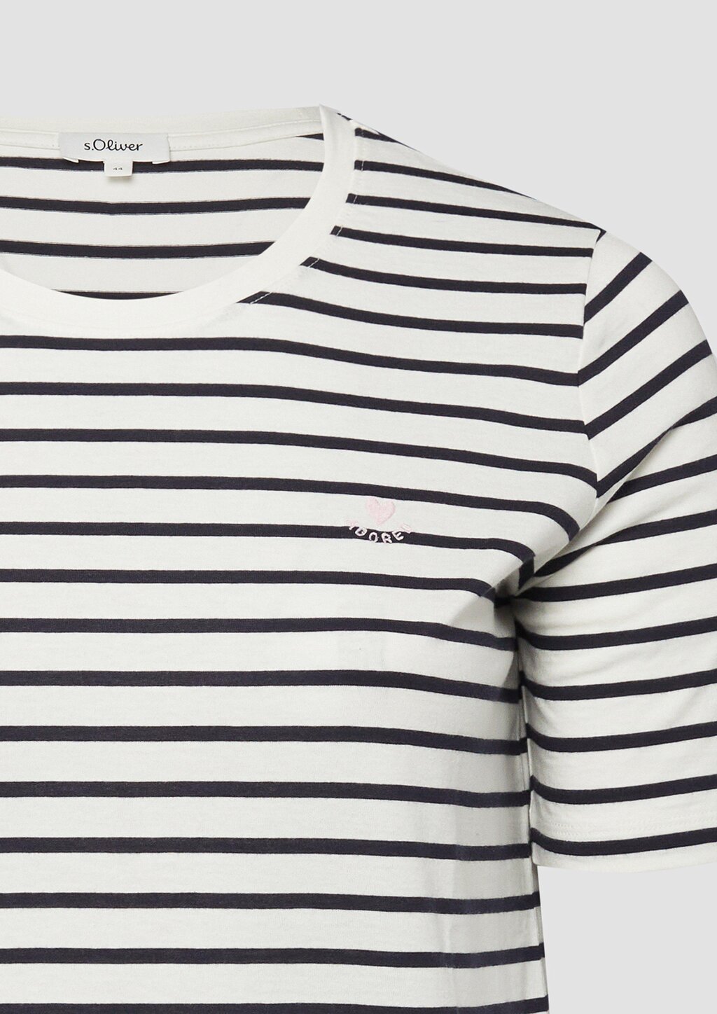 Gestreiftes Jersey-T-Shirt im Regular Fit mit Herz-Stickerei