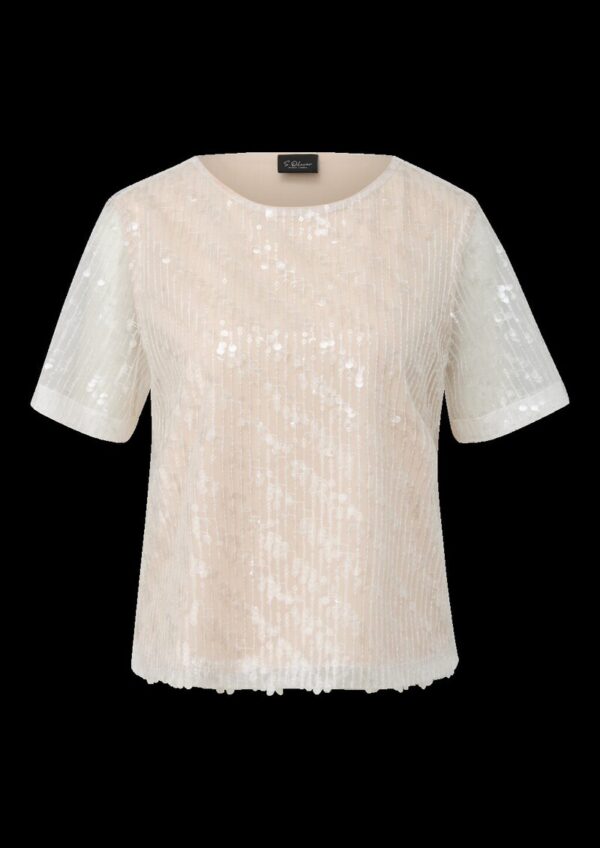Glamouröse Mesh-Bluse mit Pailletten und Rundhalsausschnitt