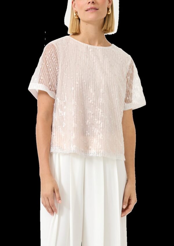 Glamouröse Mesh-Bluse mit Pailletten und Rundhalsausschnitt