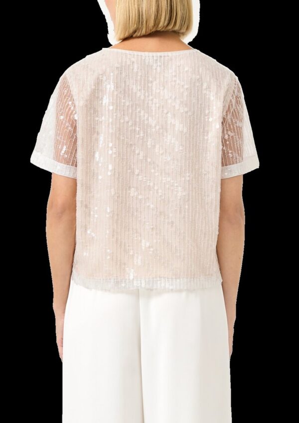 Glamouröse Mesh-Bluse mit Pailletten und Rundhalsausschnitt