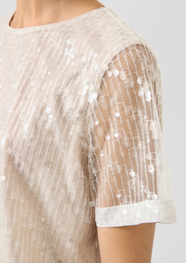 Glamouröse Mesh-Bluse mit Pailletten und Rundhalsausschnitt
