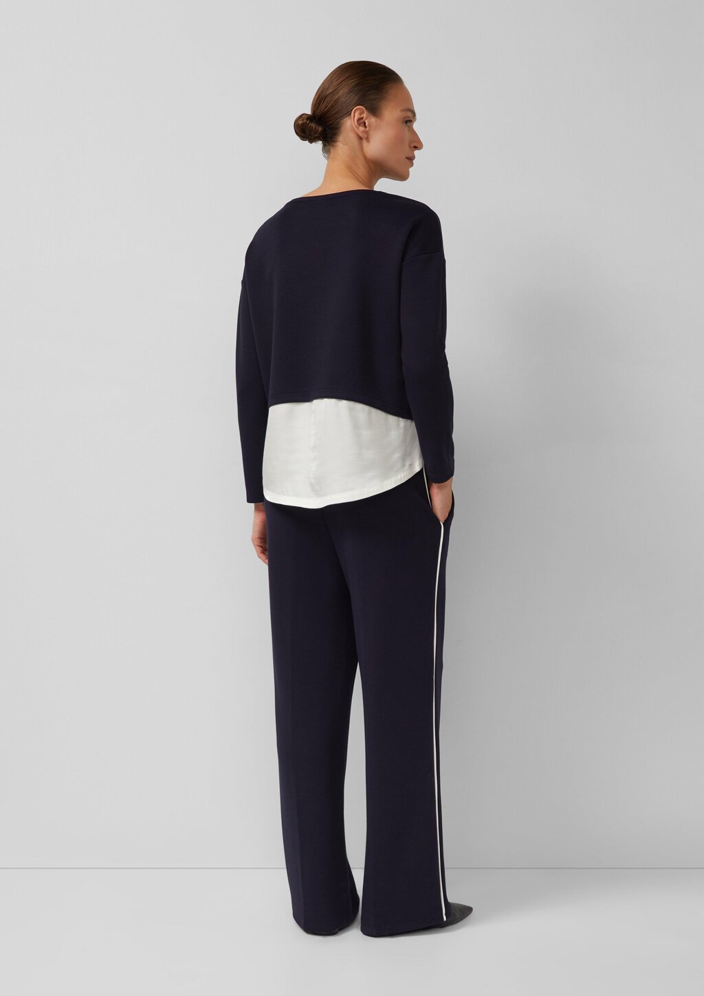 Wide-Leg-Hose aus Scuba mit Kontraststreifen