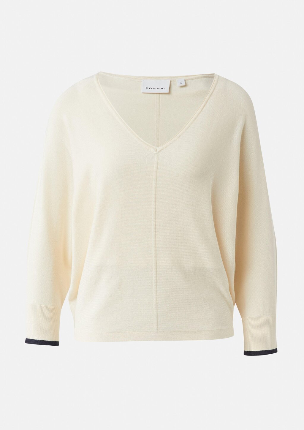 Feinstrickpullover mit Fledermausärmeln und Kontraststreifen