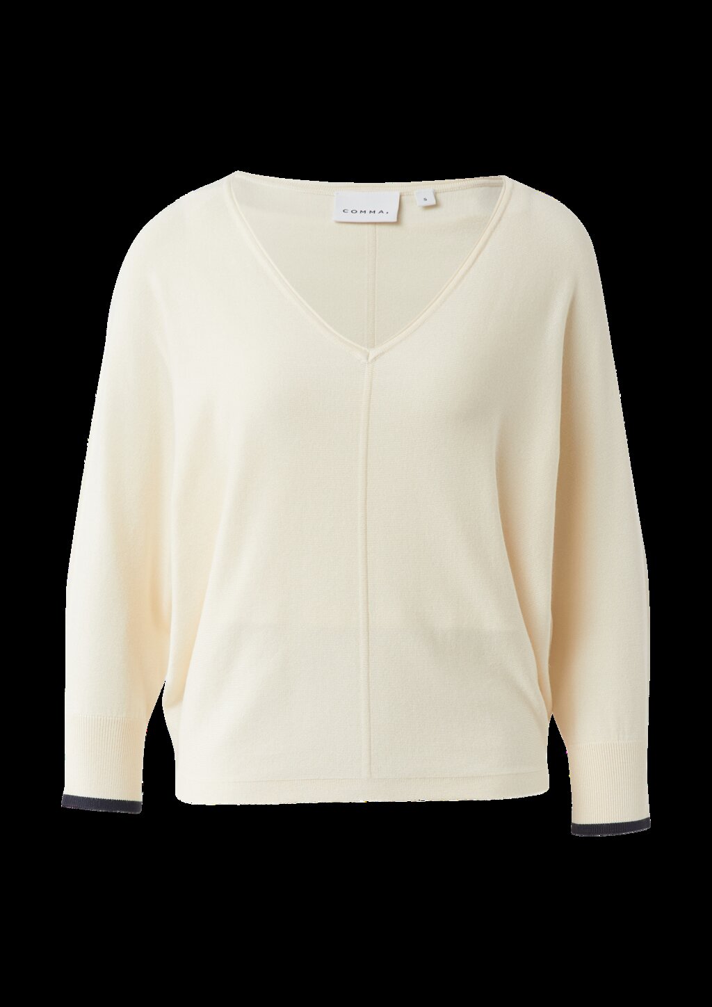 Feinstrickpullover mit Fledermausärmeln und Kontraststreifen