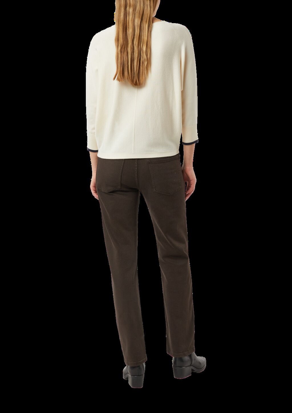 Feinstrickpullover mit Fledermausärmeln und Kontraststreifen