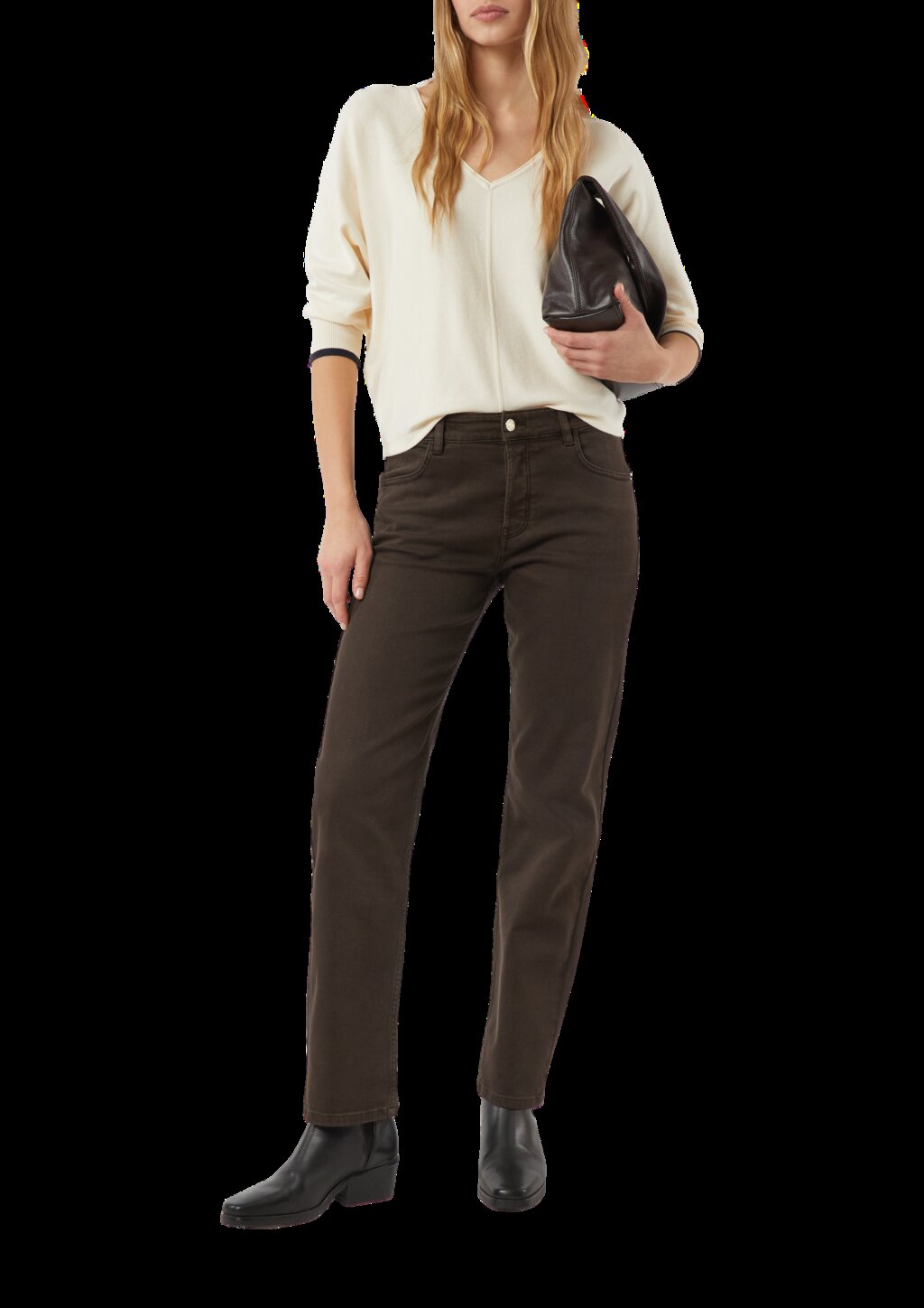 Feinstrickpullover mit Fledermausärmeln und Kontraststreifen