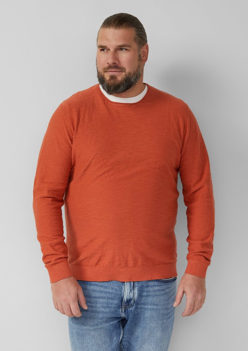 Strickpullover mit Flammgarnstruktur und Rollkante