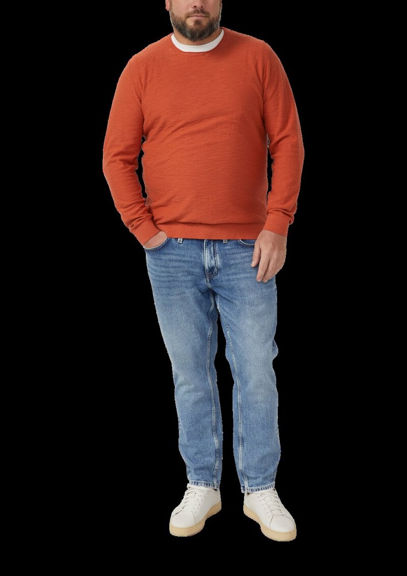 Strickpullover mit Flammgarnstruktur und Rollkante