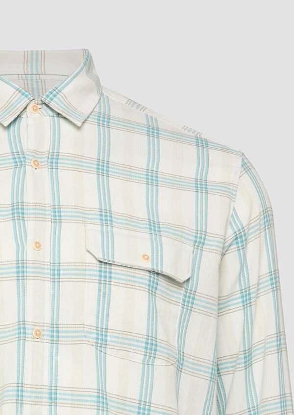 Regular Fit: Fein strukturiertes Karohemd mit Kentkragen und Brusttasche