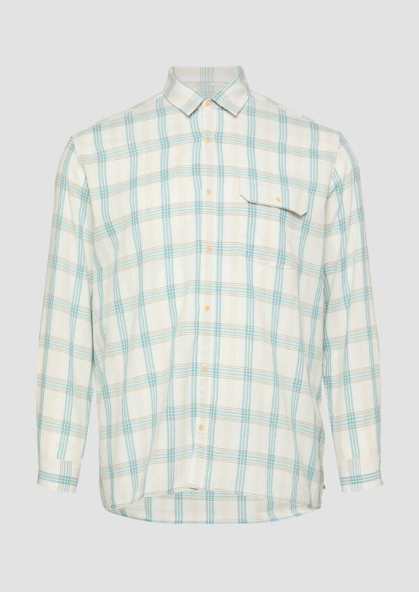 Regular Fit: Fein strukturiertes Karohemd mit Kentkragen und Brusttasche