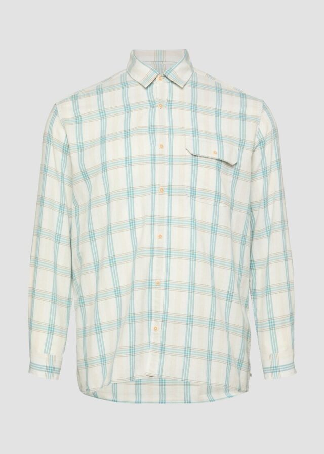 Regular Fit: Fein strukturiertes Karohemd mit Kentkragen und Brusttasche