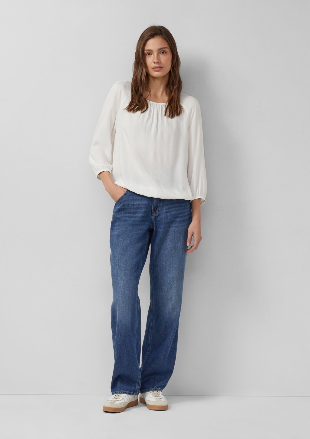 Strukturierte Viskose-Bluse mit Raff-Details