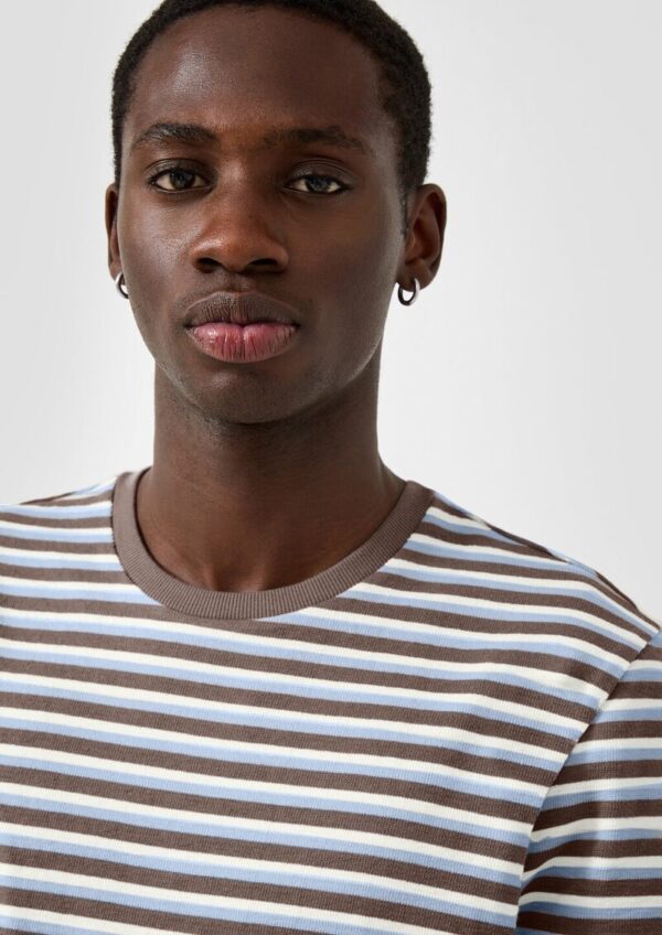 Rundhals T-Shirt mit Strukturstreifen, Regular Fit